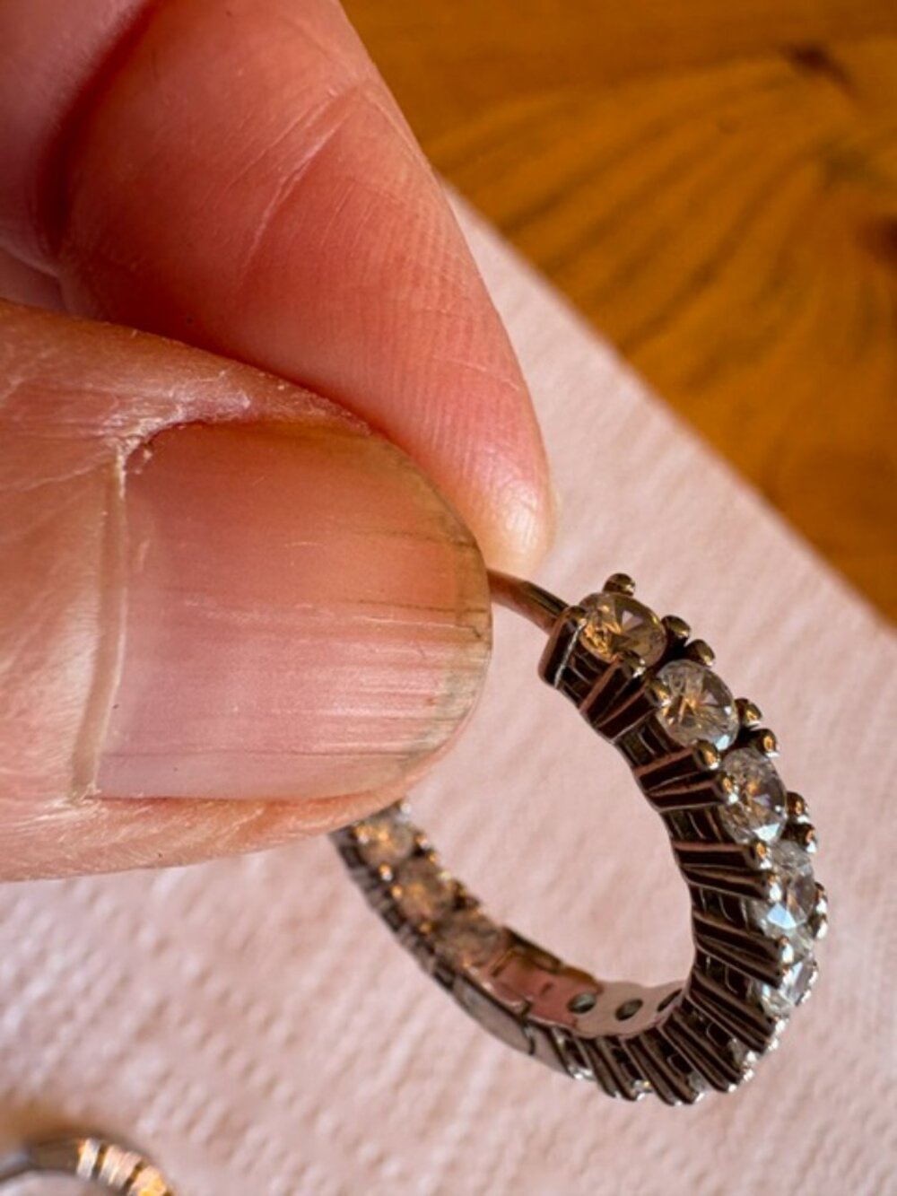 Sterling silver (marked 925) hoop earrings with 16 white Cubic Zirconia Gemstone - Picture 9 of 12